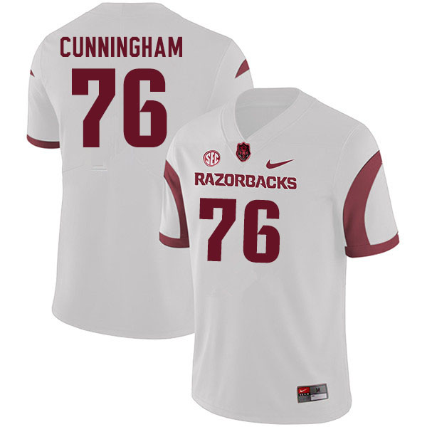 Men #76 Myron Cunningham Arkansas Razorbacks College Football Jerseys Sale-White
